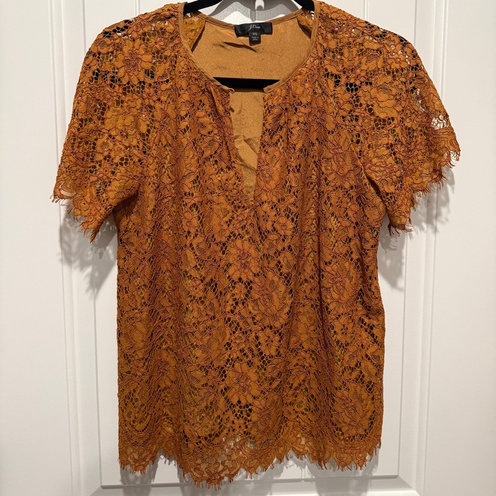 J Crew Copper Brown Lace Blouse - Picture 3 of 10